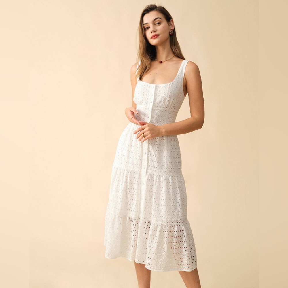 Rihoas Square Neck Tiered Hem Midi Dress medium cottagecore NWT